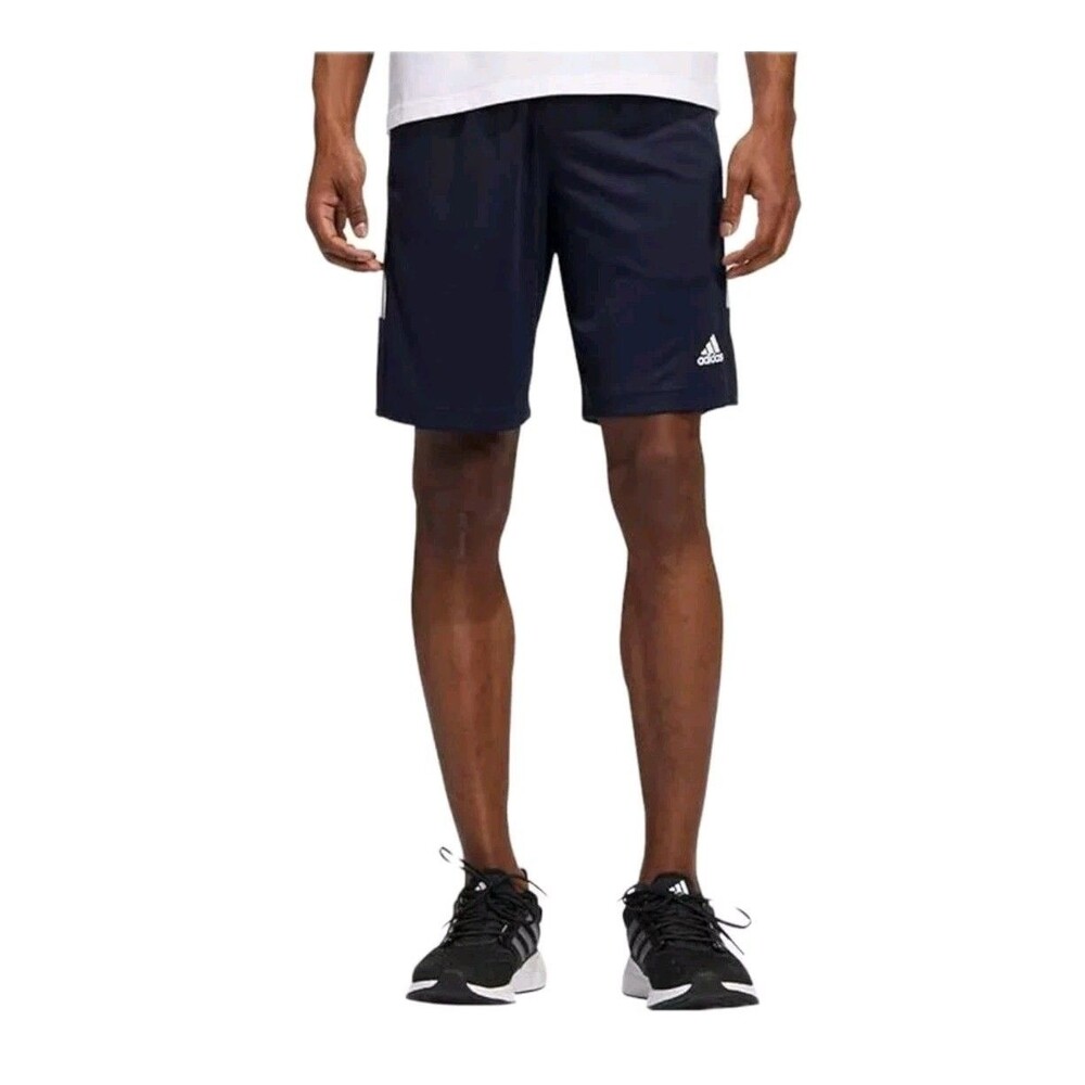 Adidas 3 Stripe Men’s M Active Drawstring Shorts + Zipper Pockets Aeroready Navy - Picture 2 of 9